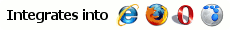 Integrates into: IE 6-8, Firefox 1.5-3.5b4, Opera 9.x-10.x, Flock 2.x toolbars