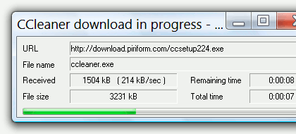 CCleaner download in progress.
