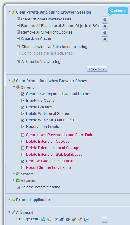 Click&Clean 'Options' window