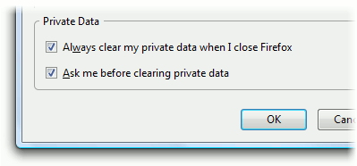 Clear the check mark beside 'Ask me before clearing private data' in Firefox Clear the check mark beside 'Ask me before clearing private data' in Firefox