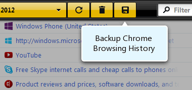 Backup Chrome Browsing History Backup History button