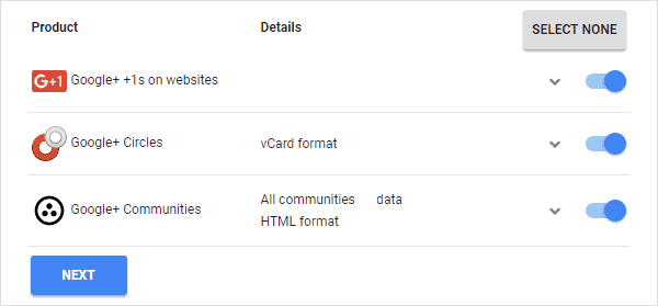 Select Your Google+ Data